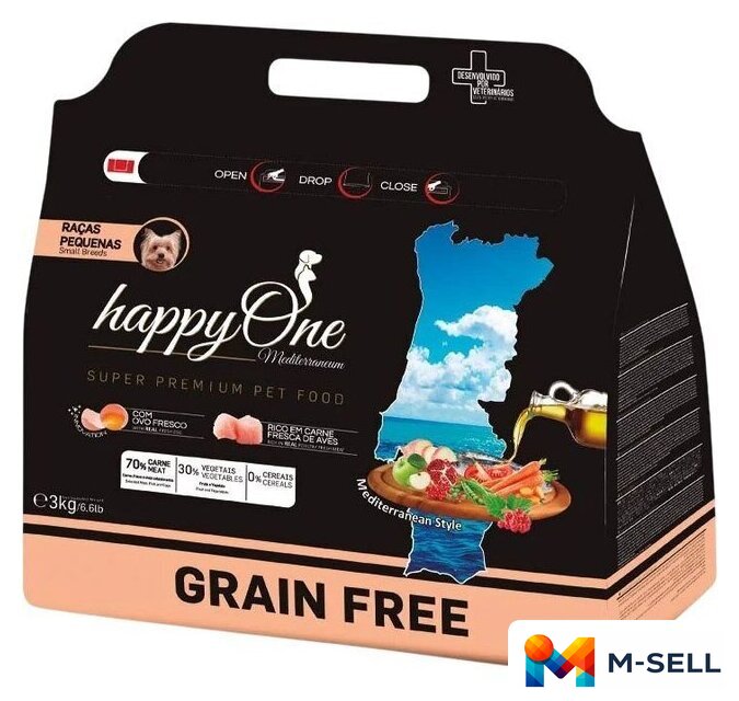 Сухой корм для собак HappyOne Mediterraneum со свежим яйцом и свежим мясом птицы 3 кг - Изображение №1 — Мульти e-магазин M-SELL