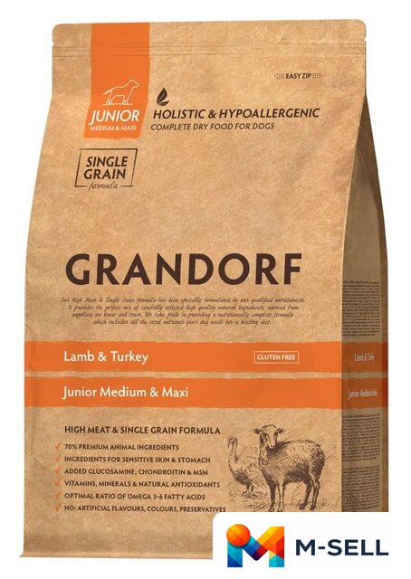 Сухой корм для собак Grandorf Dog Junior Lamb & Turkey (с ягненком и индейкой) 10 кг - Изображение №1 — Мульти e-магазин M-SELL