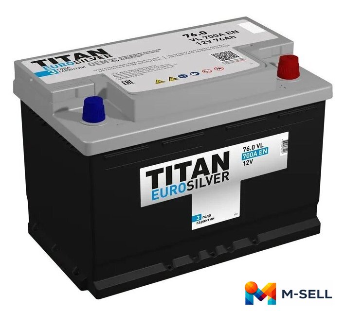Автомобильный аккумулятор Titan EuroSilver R+ (76 А·ч) - Изображение №1 — Мульти e-магазин M-SELL