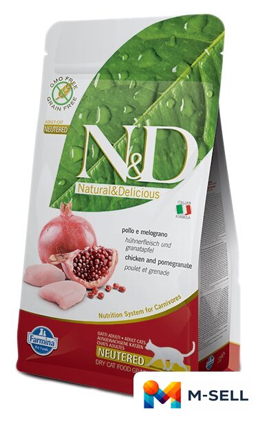 Сухой корм для кошек Farmina N&D Grain Free Cat Chicken & Pomegranate Neutered (беззерновой с курицей и гранатом) 5 кг - Изображение №1 — Мульти e-магазин M-SELL