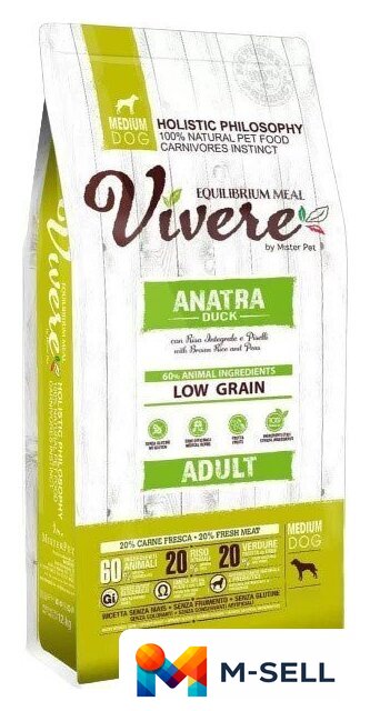 Сухой корм для собак Vivere Medium Adult Duck 20 кг - Изображение №1 — Мульти e-магазин M-SELL