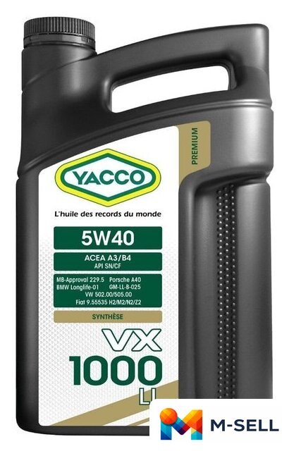 Моторное масло Yacco VX 1000 LL 5W-40 5л - Изображение №1 — Мульти e-магазин M-SELL
