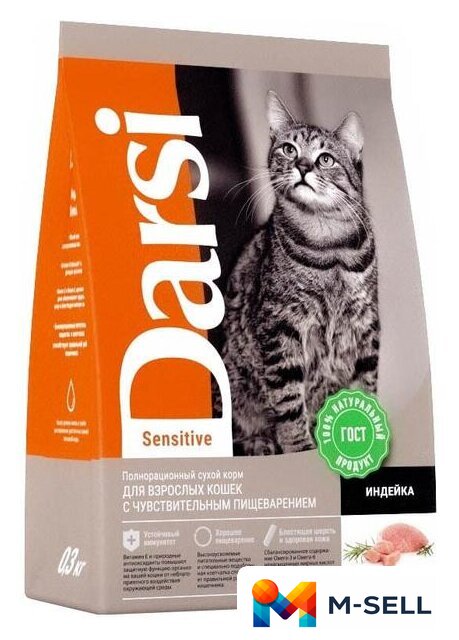 Сухой корм для кошек Darsi для кошек c чувствительным пищеварением с индейкой 10 кг - Изображение №1 — Мульти e-магазин M-SELL