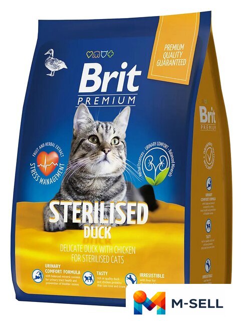 Сухой корм для кошек Brit Premium Cat Sterilized Duck & Chicken для взрослых стерилизованных кошек с уткой и курицей 8 кг - Изображение №1 — Мульти e-магазин M-SELL