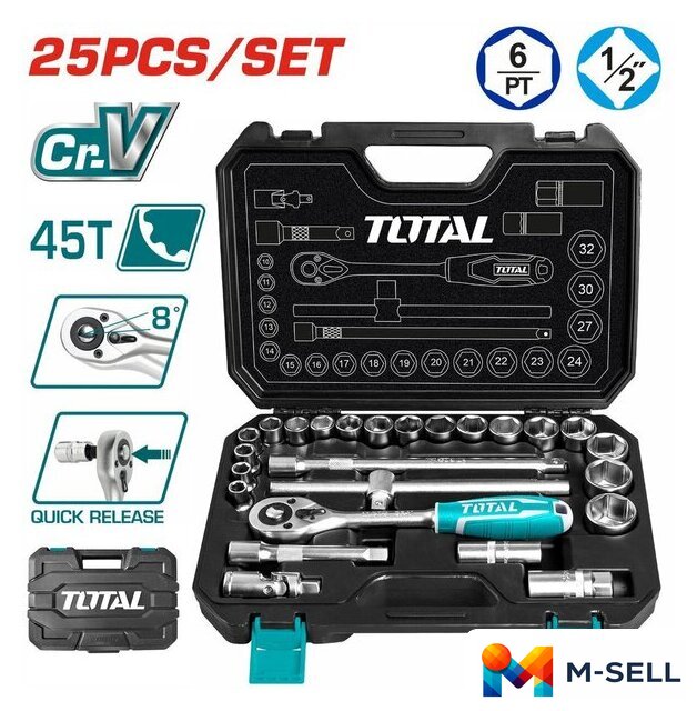 Универсальный набор инструментов Total THT121251 (25 предметов) - Изображение №1 — Мульти e-магазин M-SELL