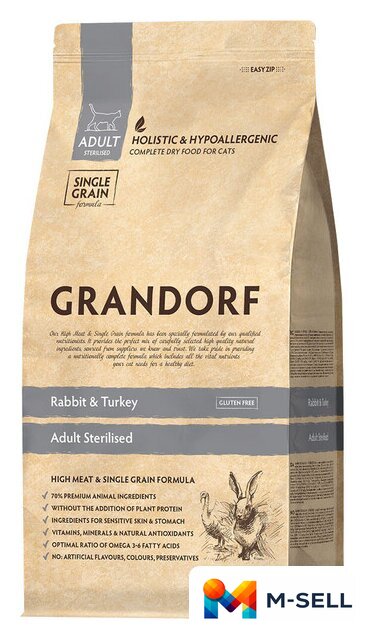 Сухой корм для кошек Grandorf Rabbit&Turkey Adult Sterilised (для стерилизованных с кроликом и индейкой) 8 кг - Изображение №1 — Мульти e-магазин M-SELL