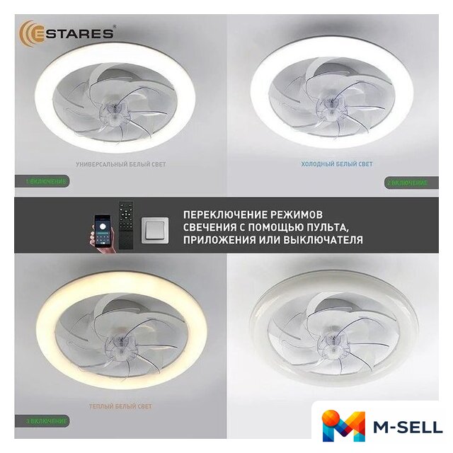 Припотолочная люстра Estares Fan Simple 65W+18W R-APP-480x125-BLACK/WHITE-220-IP20 - Изображение №6 — Мульти e-магазин M-SELL
