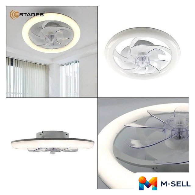 Припотолочная люстра Estares Fan Simple 65W+18W R-APP-480x125-BLACK/WHITE-220-IP20 - Изображение №4 — Мульти e-магазин M-SELL