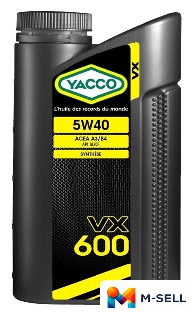 Моторное масло Yacco VX 600 5W-40 1л - Изображение №1 — Мульти e-магазин M-SELL