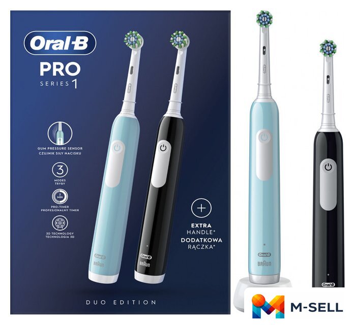 Комплект зубных щеток Oral-B Pro Series 1 D305.523.3H (2 шт, черный/бирюзовый) - Изображение №1 — Мульти e-магазин M-SELL
