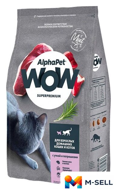 Сухой корм для кошек AlphaPet WOW для взрослых кошек утка и потроха 121316 (7 кг) - Изображение №1 — Мульти e-магазин M-SELL