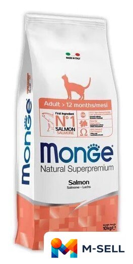 Сухой корм для кошек Monge Superpremium Adult Salmon (10 кг) - Изображение №1 — Мульти e-магазин M-SELL