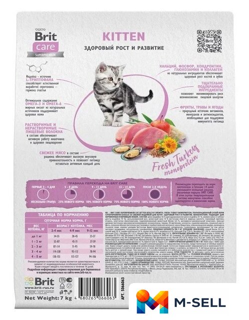 Сухой корм для кошек Brit care Superpremium Kitten с индейкой для котят, беременных и кормящих кошек (здоровый рост) 7 кг - Изображение №4 — Мульти e-магазин M-SELL