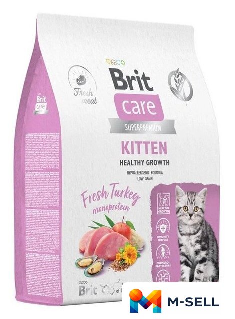 Сухой корм для кошек Brit care Superpremium Kitten с индейкой для котят, беременных и кормящих кошек (здоровый рост) 7 кг - Изображение №1 — Мульти e-магазин M-SELL