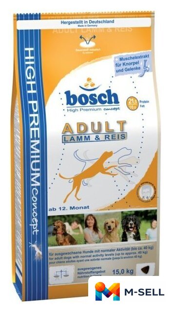 Сухой корм для собак Bosch Adult Lamb & Rice (Ягненок с Рисом) 15 кг - Изображение №1 — Мульти e-магазин M-SELL