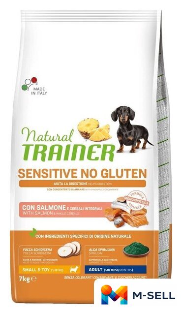 Сухой корм для собак Trainer Sensitive No Gluten Mini Adult with Salmon (для взрослых мелких пород с чувствительным пищеварением с лососем) 7 кг - Изображение №1 — Мульти e-магазин M-SELL