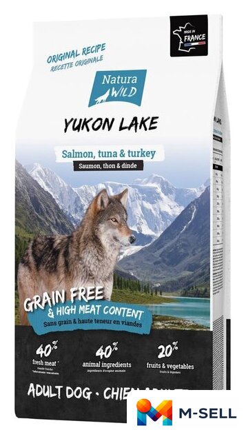 Сухой корм для собак Natura Wild Yukon Lake беззерновой для взрослых собак всех пород с лососем, тунцом и индейкой 12 кг - Изображение №1 — Мульти e-магазин M-SELL