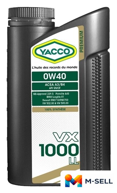 Моторное масло Yacco VX 1000 LL 0W-40 1л - Изображение №1 — Мульти e-магазин M-SELL