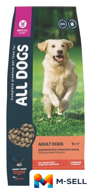 Сухой корм для собак All Dogs для взрослых собак с говядиной и овощами 20 кг - Изображение №2 — Мульти e-магазин M-SELL