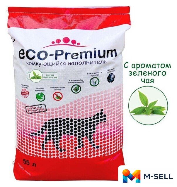 Наполнитель для туалета Eco-Premium с ароматом зеленого чая 55 л - Изображение №1 — Мульти e-магазин M-SELL