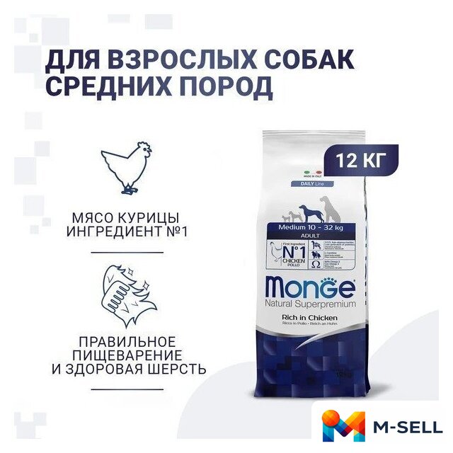 Сухой корм для собак Monge Daily Line Medium с курицей (12 кг) - Изображение №7 — Мульти e-магазин M-SELL