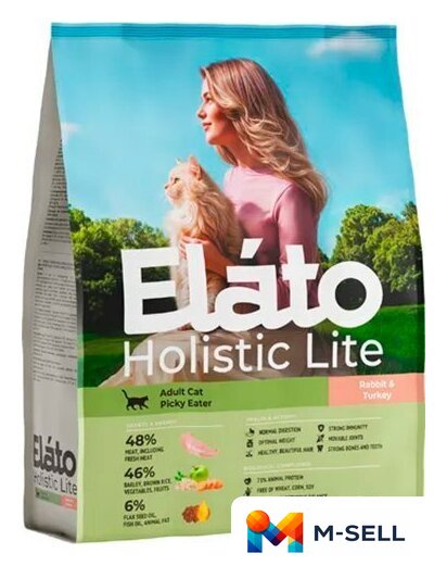 Сухой корм для кошек Elato Holistic Lite Для привередливых кошек с кроликом и индейкой (7кг) - Изображение №1 — Мульти e-магазин M-SELL