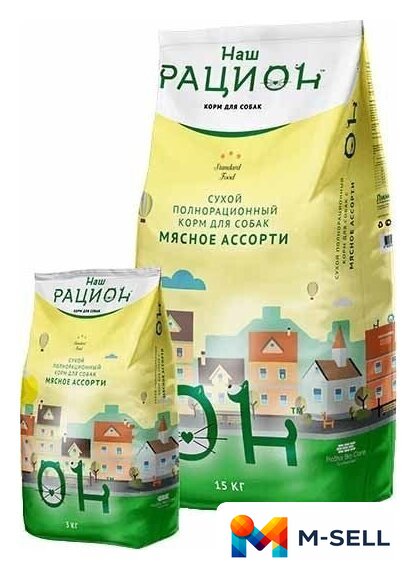 Сухой корм для собак Наш рацион мясное ассорти 15 кг - Изображение №1 — Мульти e-магазин M-SELL