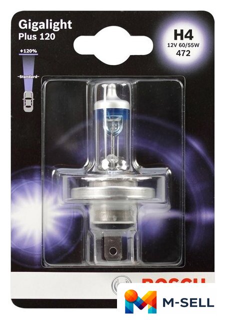 Галогенная лампа Bosch H4 Gigalight Plus 120 blister 1шт - Изображение №1 — Мульти e-магазин M-SELL
