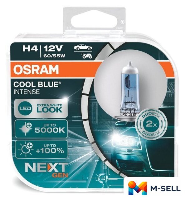 Галогенная лампа Osram Cool Blue Intense Next Gen H4 64193CBN-HCB (пластиковый бокс, 2 шт) - Изображение №1 — Мульти e-магазин M-SELL