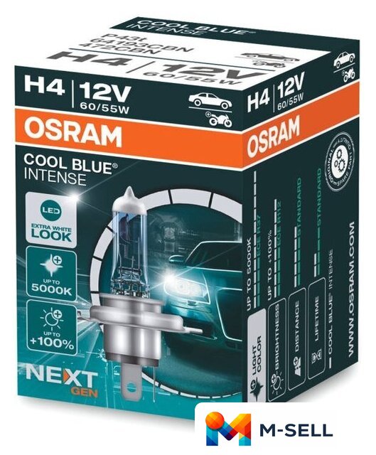 Галогенная лампа Osram Cool Blue Intense Next Gen H4 64193CBN (картонная коробка, 1 шт) - Изображение №1 — Мульти e-магазин M-SELL