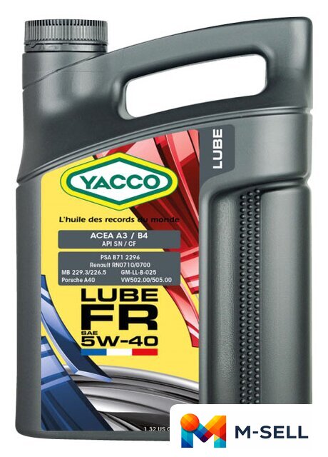 Моторное масло Yacco Lube FR 5W-40 4л - Изображение №1 — Мульти e-магазин M-SELL