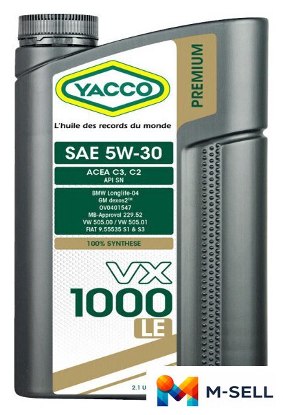 Моторное масло Yacco VX 1000 LE 5W-30 2л - Изображение №1 — Мульти e-магазин M-SELL