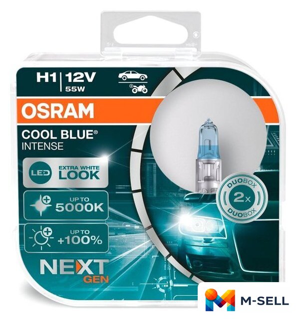 Галогенная лампа Osram Cool Blue Intense Next Gen H1 64150CBN-HCB (пластиковый бокс, 2 шт) - Изображение №1 — Мульти e-магазин M-SELL
