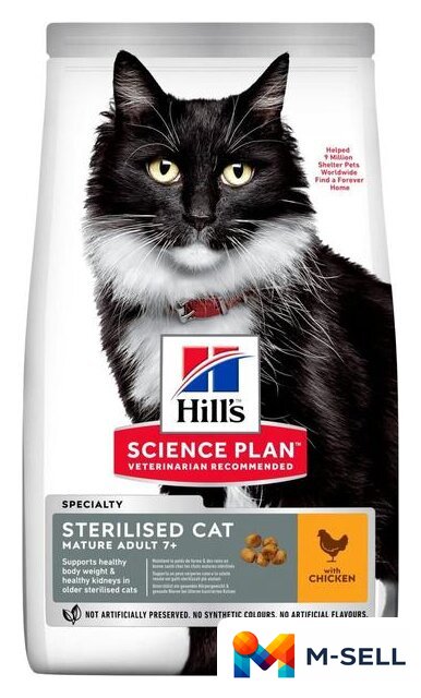 Сухой корм для кошек Hill's Science Plan Mature Adult 7+ Senior Sterilised Cat Chicken для взрослых стерилизованных кошек старше 7 лет, с курицей 3 кг - Изображение №1 — Мульти e-магазин M-SELL