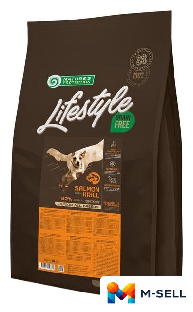 Сухой корм для собак Nature's Protection Lifestyle Grain Free Junior Salmon with krill 10 кг - Изображение №1 — Мульти e-магазин M-SELL