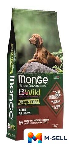 Сухой корм для собак Monge BWild Grain Free Adult Lamb (12 кг) - Изображение №1 — Мульти e-магазин M-SELL