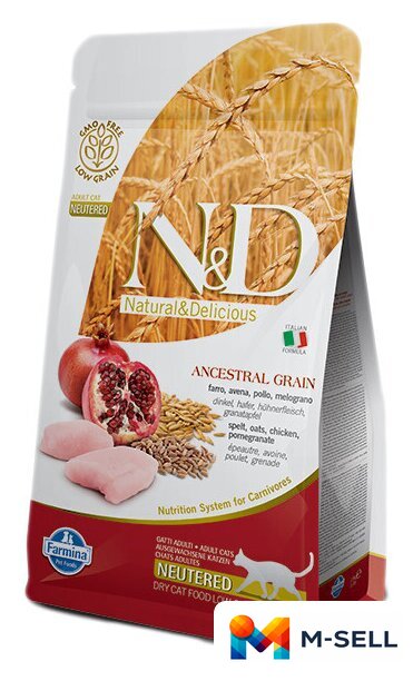 Сухой корм для кошек Farmina N&D Low Grain Cat Chicken & Pomegranate Neutered (низкое содержание зерна с курицей и гранатом) 5 кг - Изображение №1 — Мульти e-магазин M-SELL