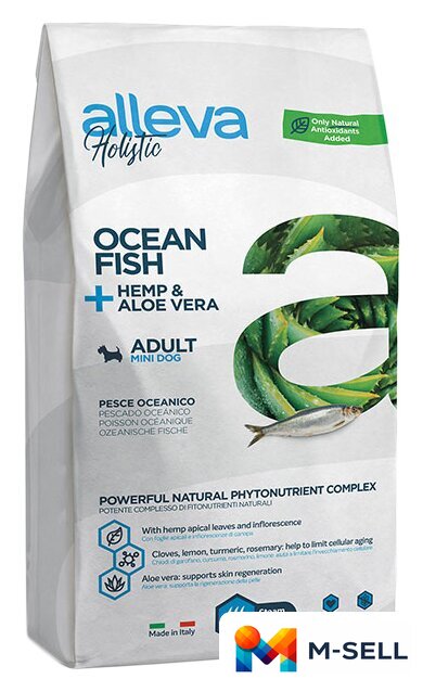 Сухой корм для собак Alleva Holistic Ocean Fish + Hemp & Aloe vera Mini (Океанская рыба + конопля и алоэ вера) 2 кг - Изображение №1 — Мульти e-магазин M-SELL