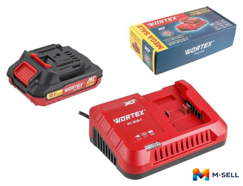 Аккумулятор с зарядным устройством Wortex 2329017 (18В/2 Ah + 18В) - Изображение №1 — Мульти e-магазин M-SELL
