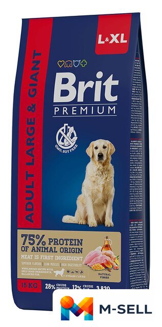 Сухой корм для собак Brit Premium Dog Adult Large and Giant для взрослых собак крупных и гигантских пород с курицей 15 кг - Изображение №1 — Мульти e-магазин M-SELL