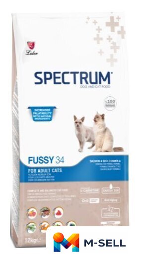 Сухой корм для кошек Spectrum Fussy 34 с рыбой 12 кг - Изображение №1 — Мульти e-магазин M-SELL