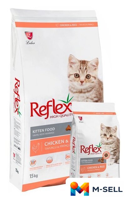 Сухой корм для кошек Reflex Kitten Food with Chicken 15 кг - Изображение №1 — Мульти e-магазин M-SELL