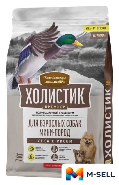 Сухой корм для собак Деревенские лакомства Холистик Премьер для мини-пород. Утка с рисом 7 кг - Изображение №1 — Мульти e-магазин M-SELL