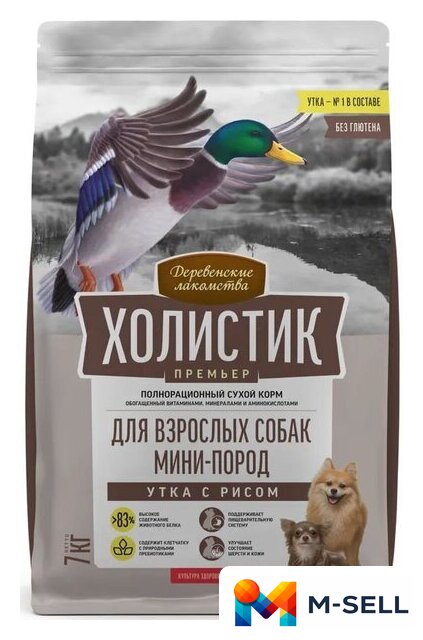 Сухой корм для собак Деревенские лакомства Холистик Премьер для мини-пород. Утка с рисом 7 кг - Изображение №3 — Мульти e-магазин M-SELL