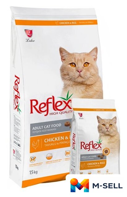Сухой корм для кошек Reflex Adult Cat Food with Chicken 15 кг - Изображение №1 — Мульти e-магазин M-SELL