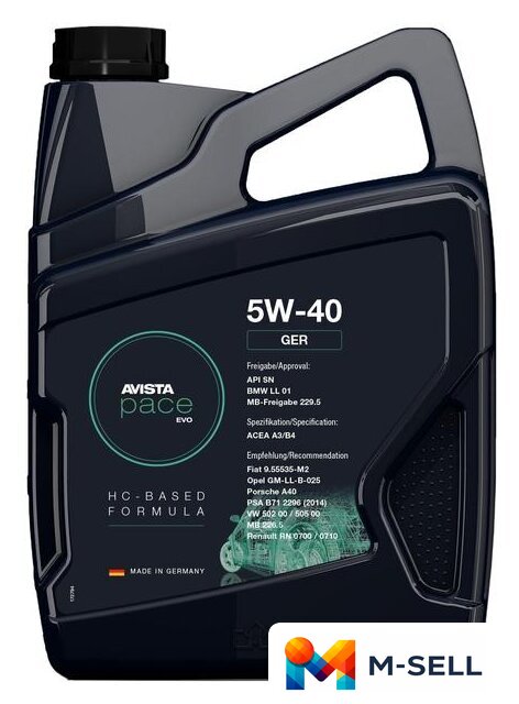 Моторное масло Avista pace EVO GER 5W-40 5л - Изображение №1 — Мульти e-магазин M-SELL