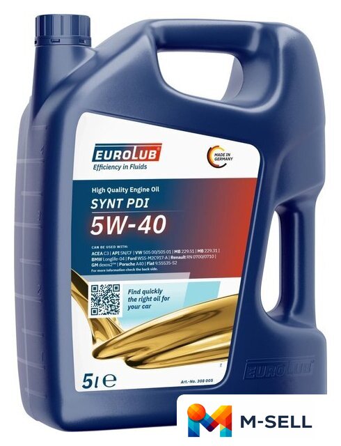 Моторное масло EUROLUB Synt PDI 5W-40 BMW LL-04 5л - Изображение №1 — Мульти e-магазин M-SELL
