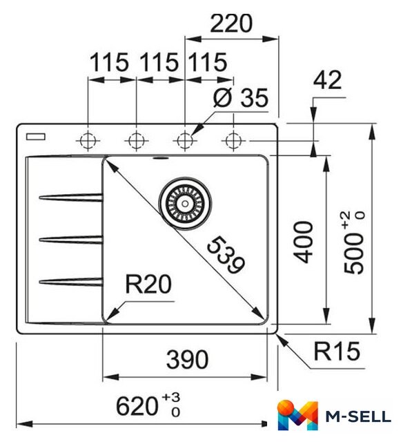 Кухонная мойка Franke Centro CNG 611/211-62 TL Fragranite 114.0639.705 (черный) - Изображение №2 — Мульти e-магазин M-SELL
