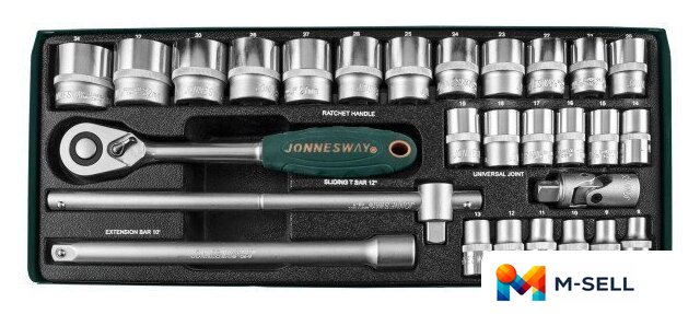 Набор трещотка с головками Jonnesway S04H4728S 28 предметов - Изображение №2 — Мульти e-магазин M-SELL