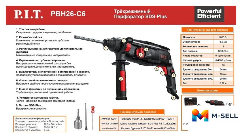 Перфоратор P.I.T. PBH26-C6 (кейс) - Изображение №8 — Мульти e-магазин M-SELL